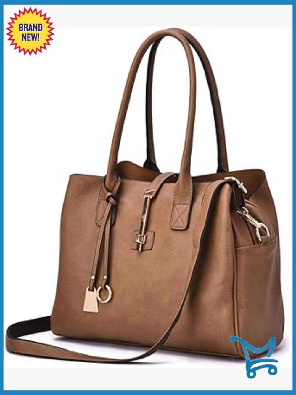 Vegan Leather Satchel with Crossbody Strap, 2 Zipper Pockets